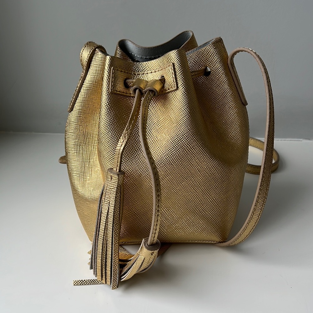 Gold J Crew drawstring bag